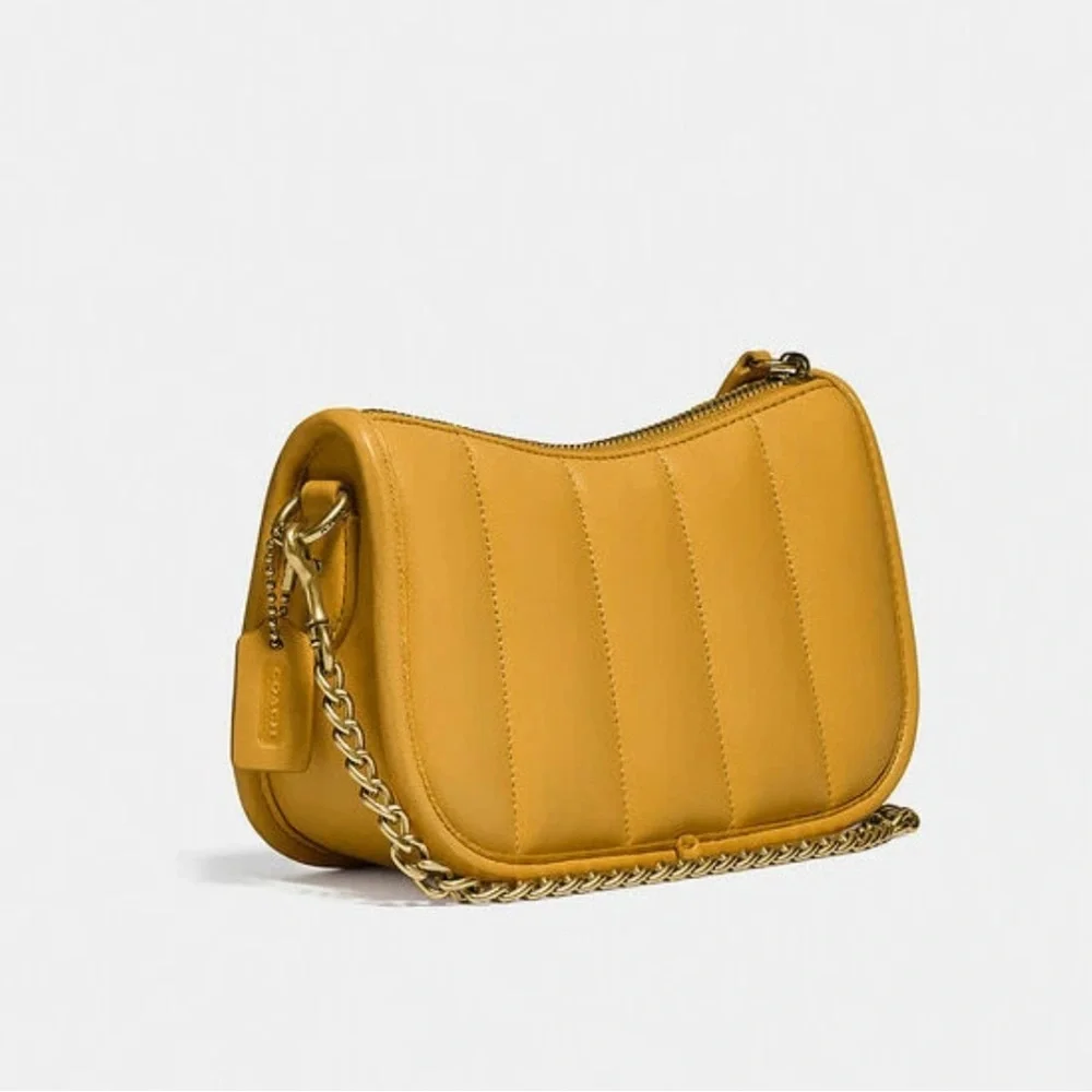 Coach swinger 20 Leather Clutch w/ quilting Chain Bag ~NWT~ Buttercup C3490 - Picture 2 of 2